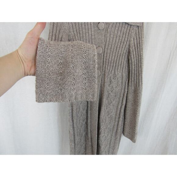 It's Our Time Medium Cable Knit Cardigan Collared Open Front Oatmeal Sweater - Picture 2 of 7